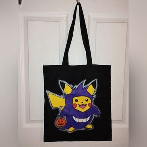 Hand Painted Tote Bag With Pikachu In Gengar Costume